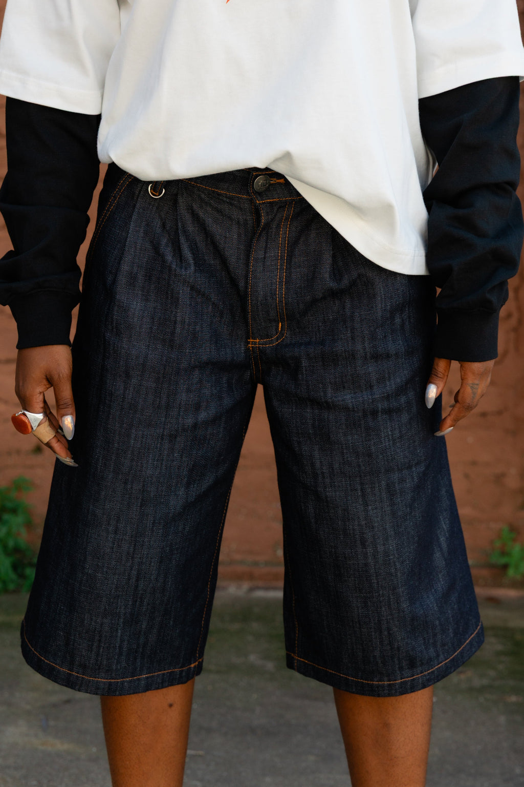 Pleated Denim Shorts